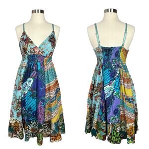 Vintage No Boundaries Y2K Babydoll Dress Mix Print Boho Indie Junior Size L NWT